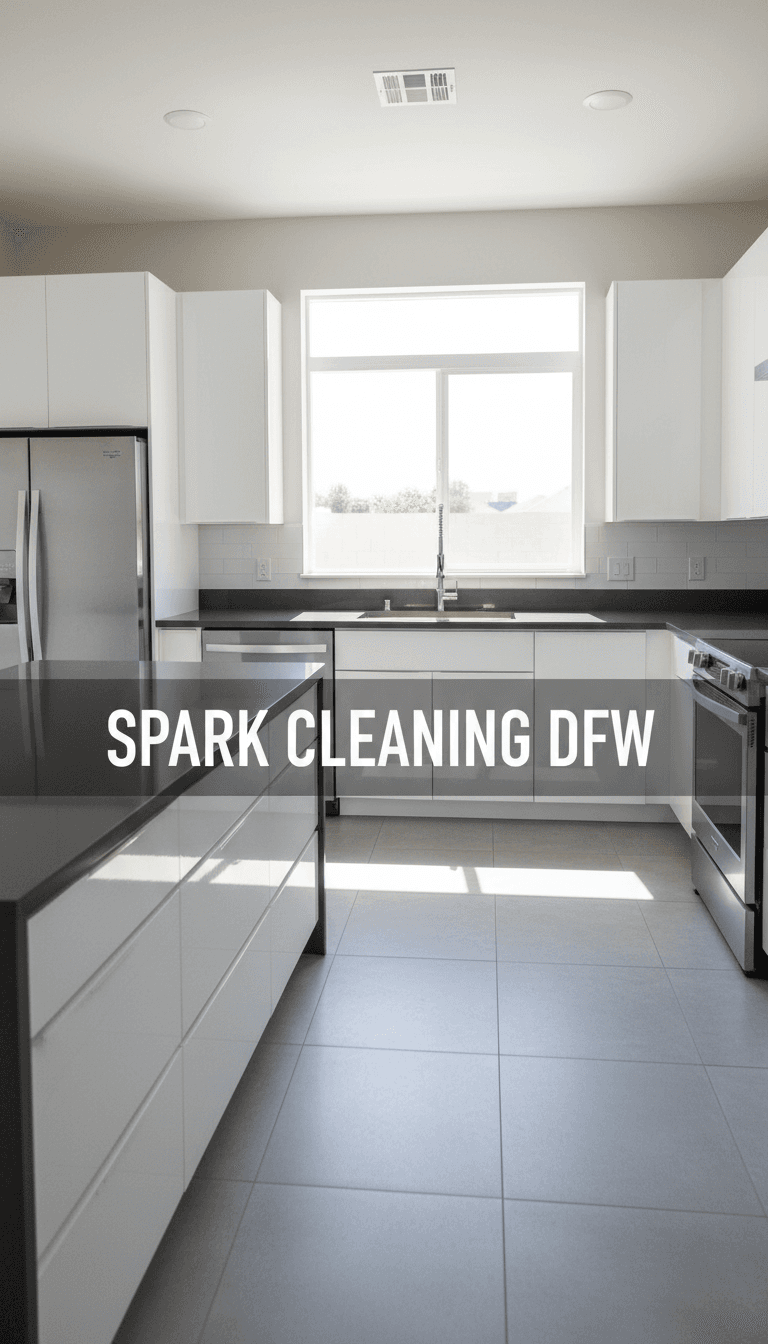 Modern kitchen with sparkling clean countertops and cabinets